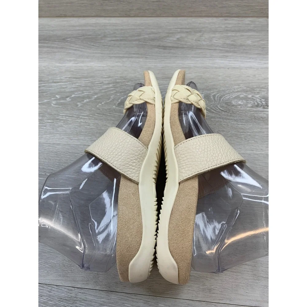Vionic Jeanne Women's Beige Leather Braided Slide Sandals 6 Comfort Shoes